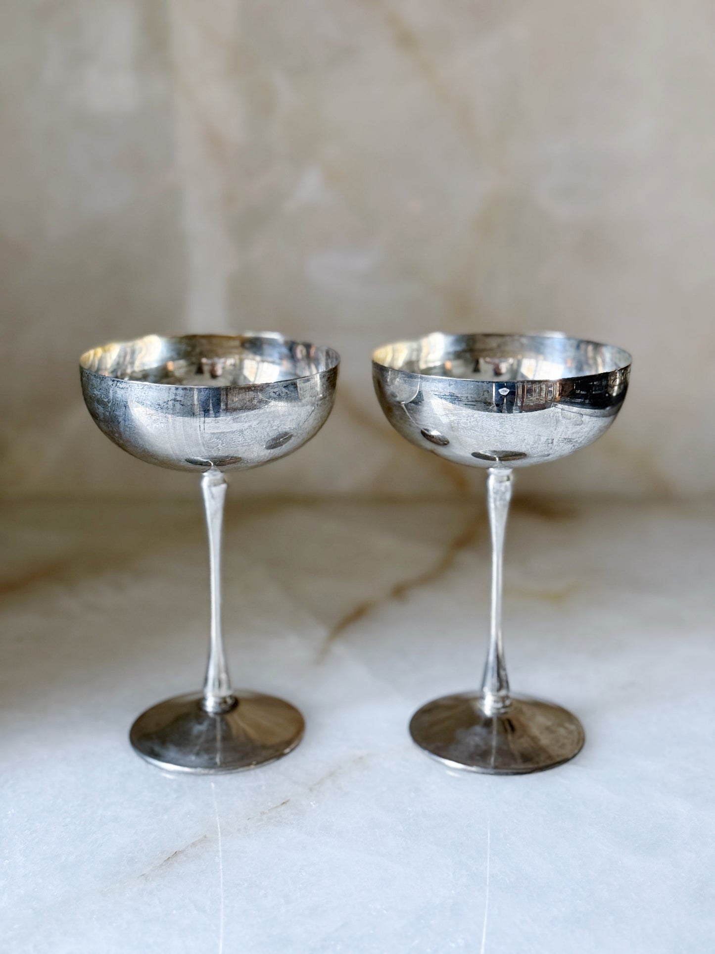 Set of Vintage Silver Champagne Coupes