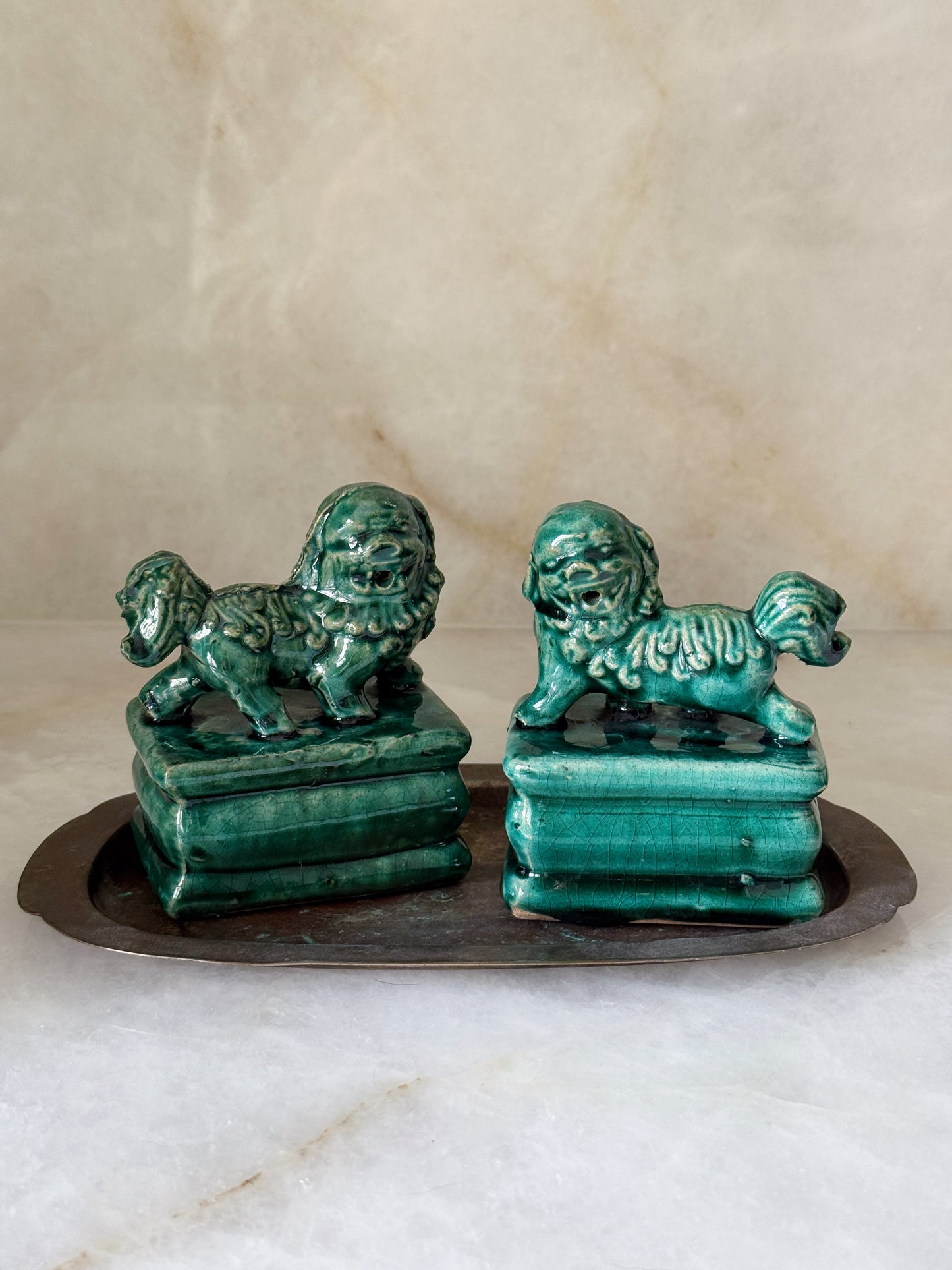Emerald Green Glazed Foo Dog Sculptures | Pair