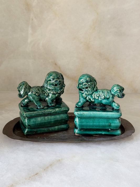 Emerald Green Glazed Foo Dog Sculptures | Pair