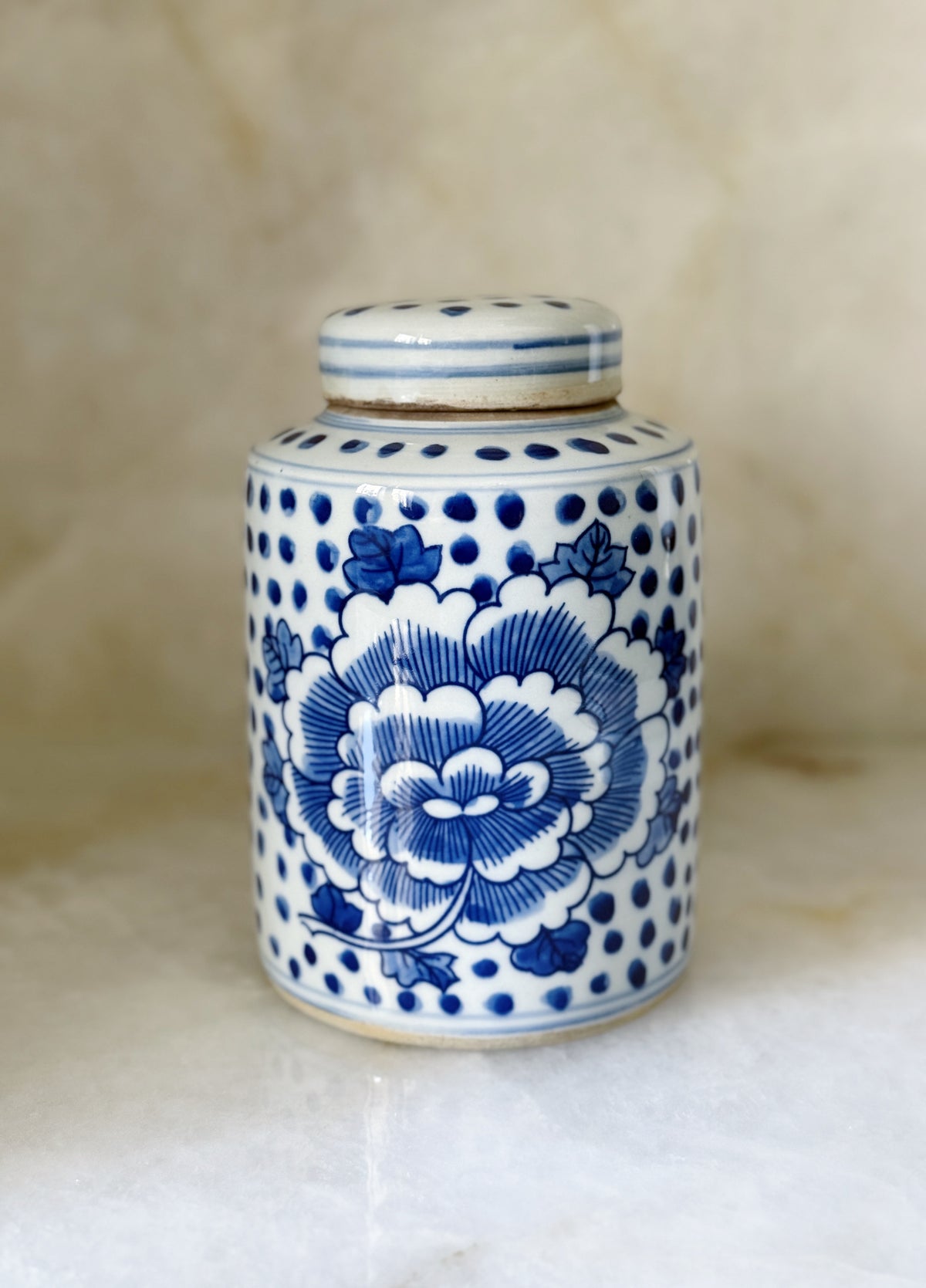 Blue & White Peony Porcelain Tea Caddy 