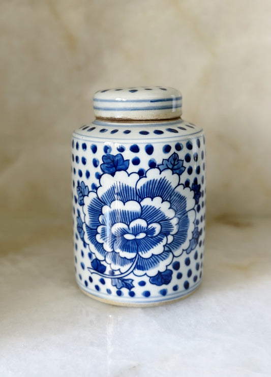 Blue & White Peony Porcelain Tea Caddy 