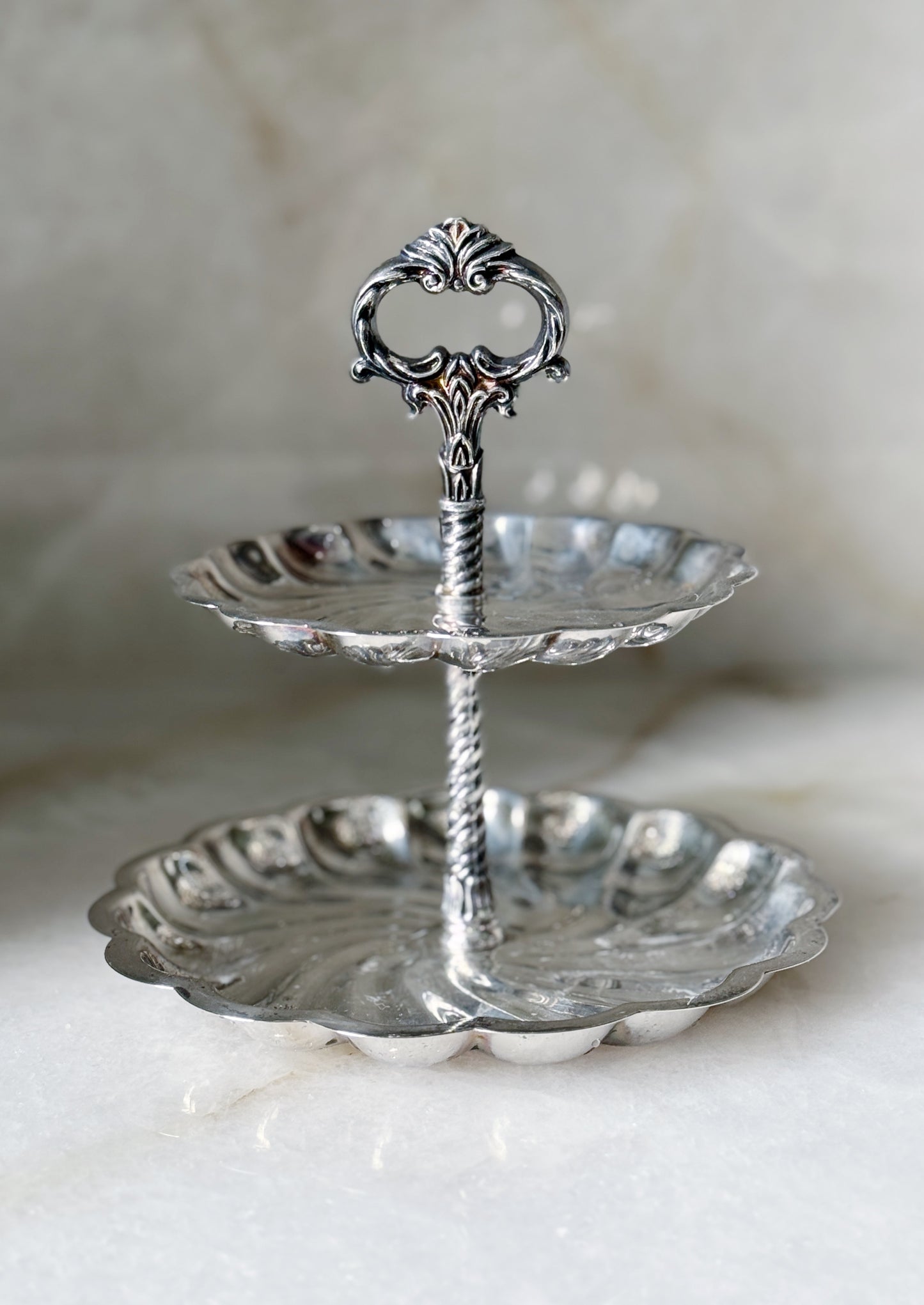 Vintage Silver Two Tier Serving Tray