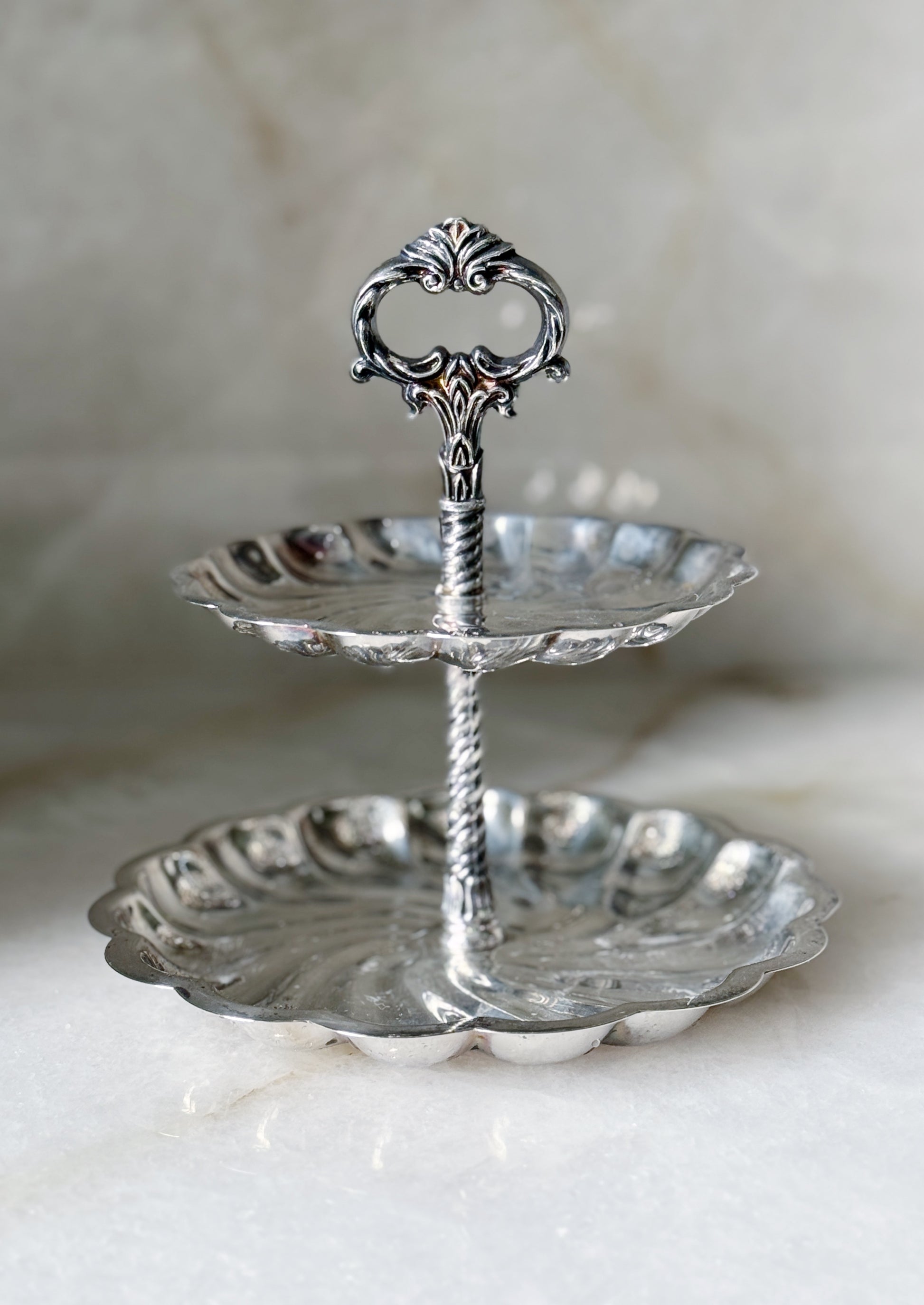 Vintage Silver Two Tier Serving Tray