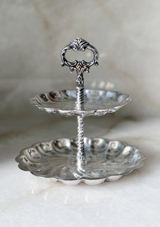 Vintage Silver Two Tier Serving Tray
