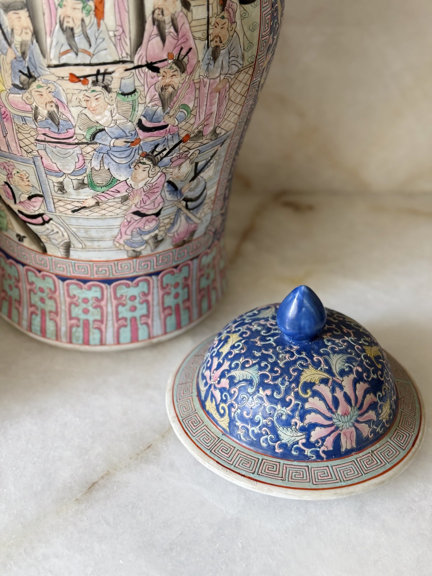 Vintage Hand-Painted Chinoiserie Porcelain Umbrella Stand