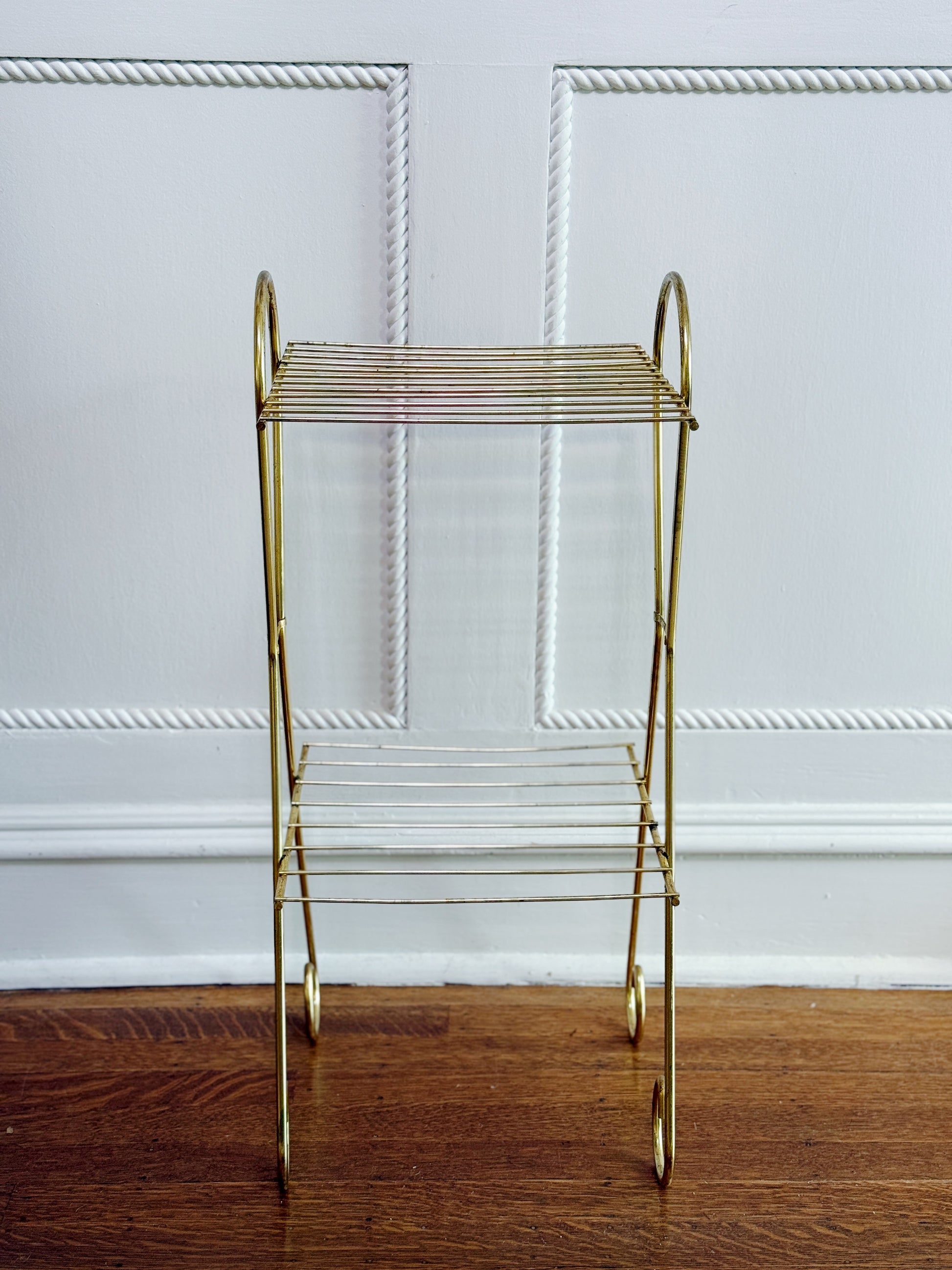 vintage Hollywood regency brass wire shelf