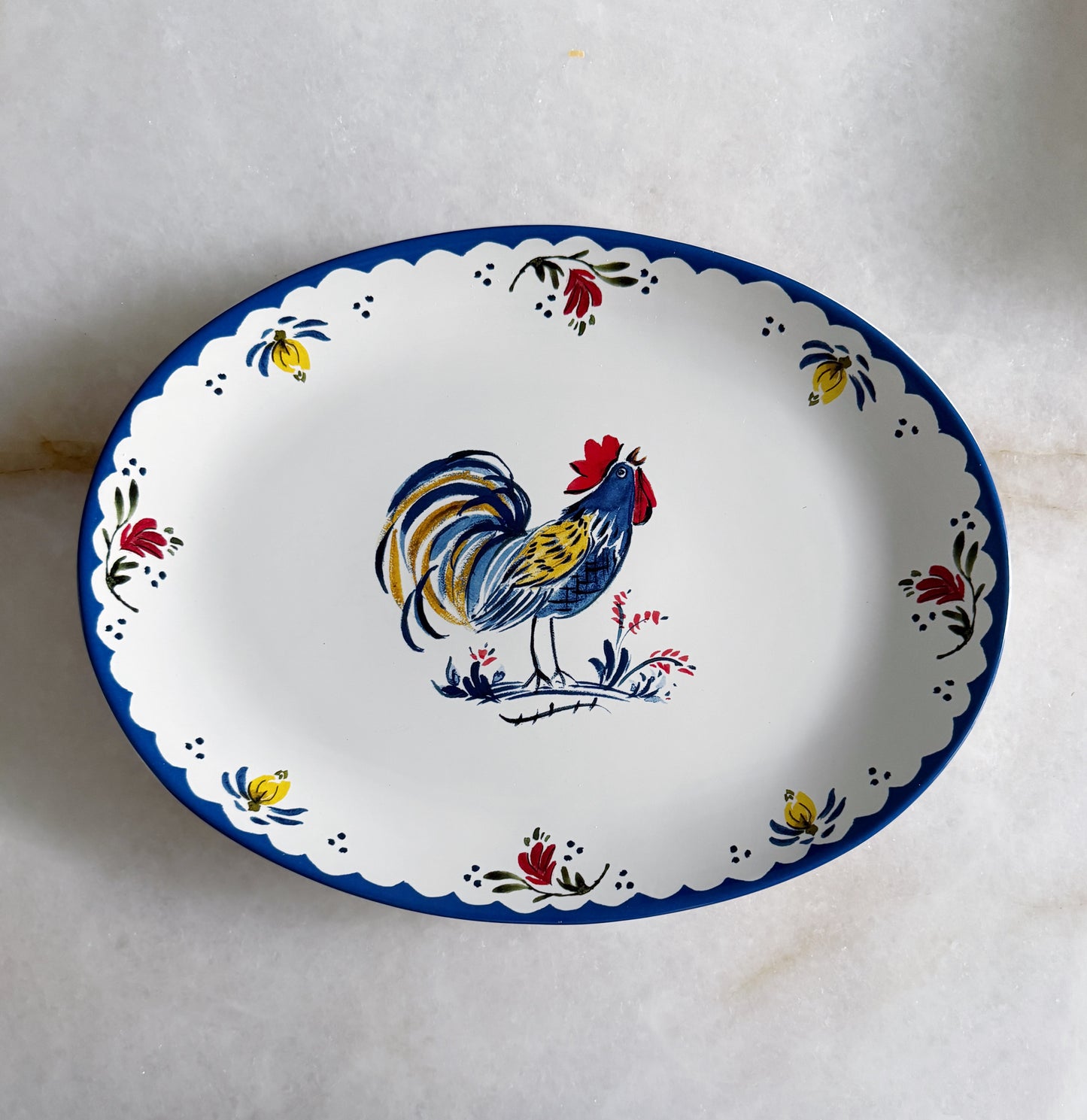 Rooster Oval Platter | Blue & White French Country Dinnerware