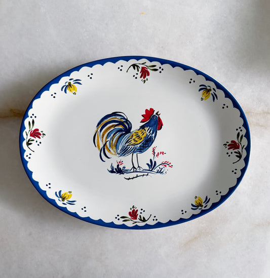 Rooster Oval Platter | Blue & White French Country Dinnerware