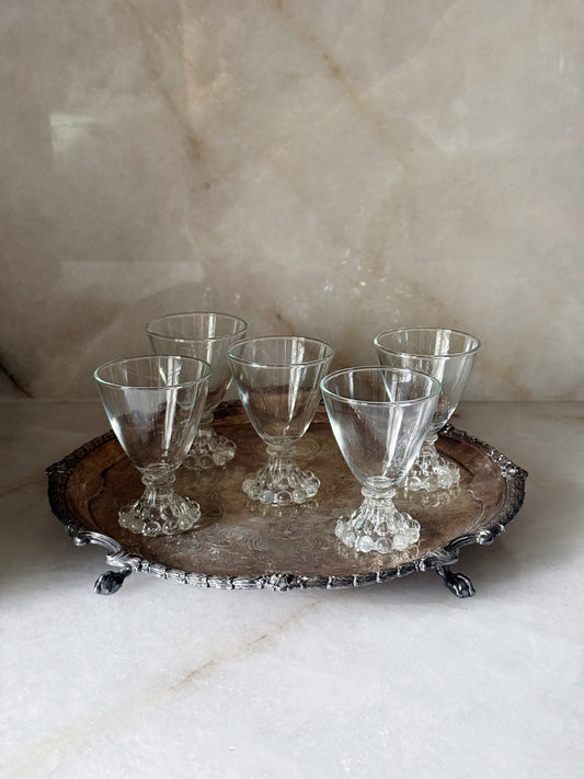 Vintage Bubble Foot Cordial Glasses — Set of 5