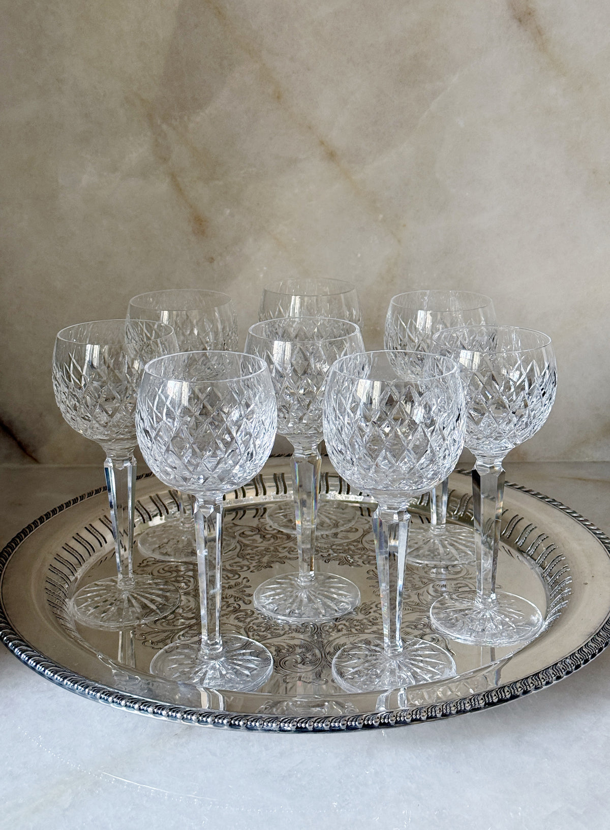 Vintage Waterford Donegal Cut Crystal Hock Wine Glasses — Set of 8