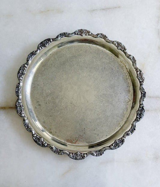 Large Vintage Embossed Silver Serving Tray – 19” Round