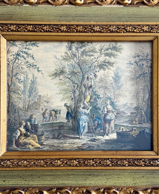 Vintage Framed Hand Colored Pastoral Engraving