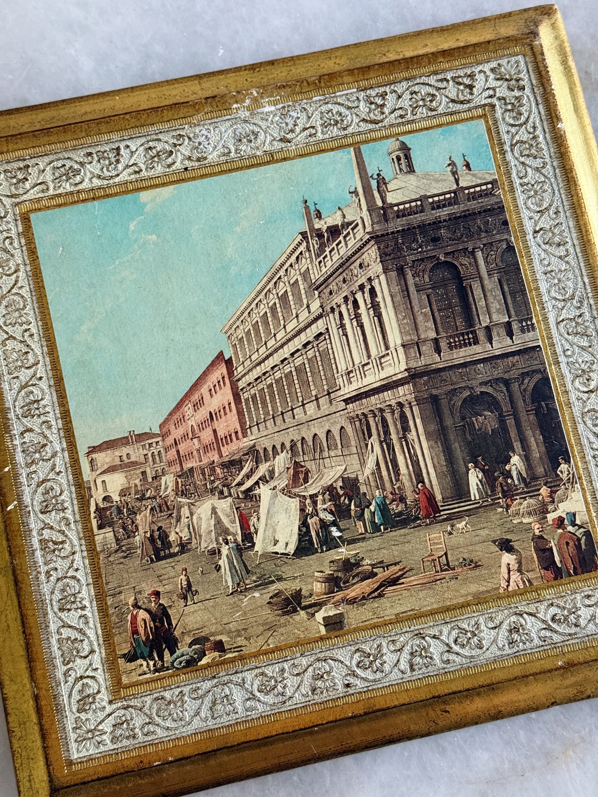 Vintage Italian Florentine Venice Scene Wall Plaque