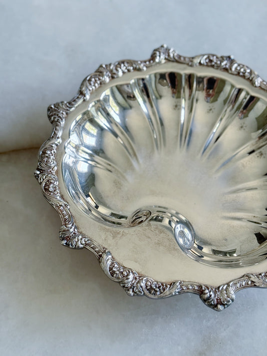 Vintage silver footed shell tray