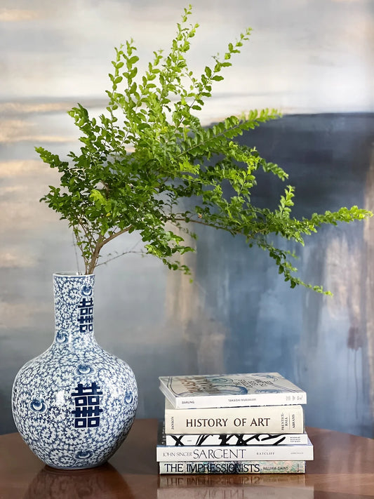 blue and white double happiness vase