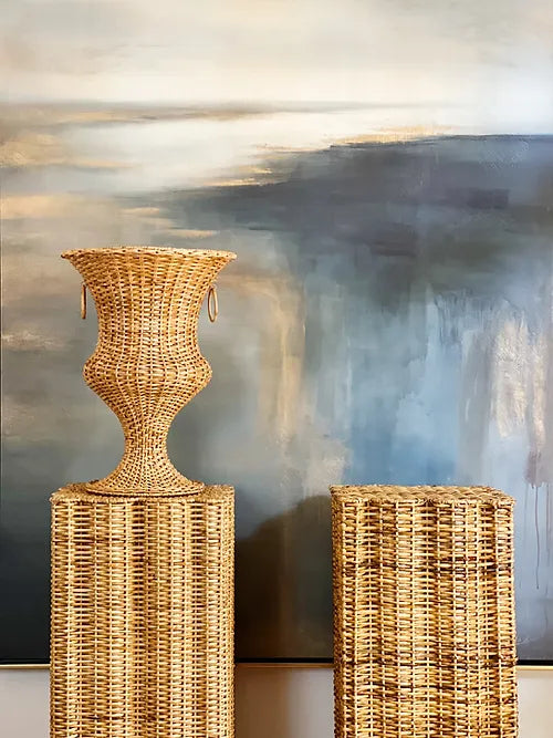 wicker urn and pedestal 