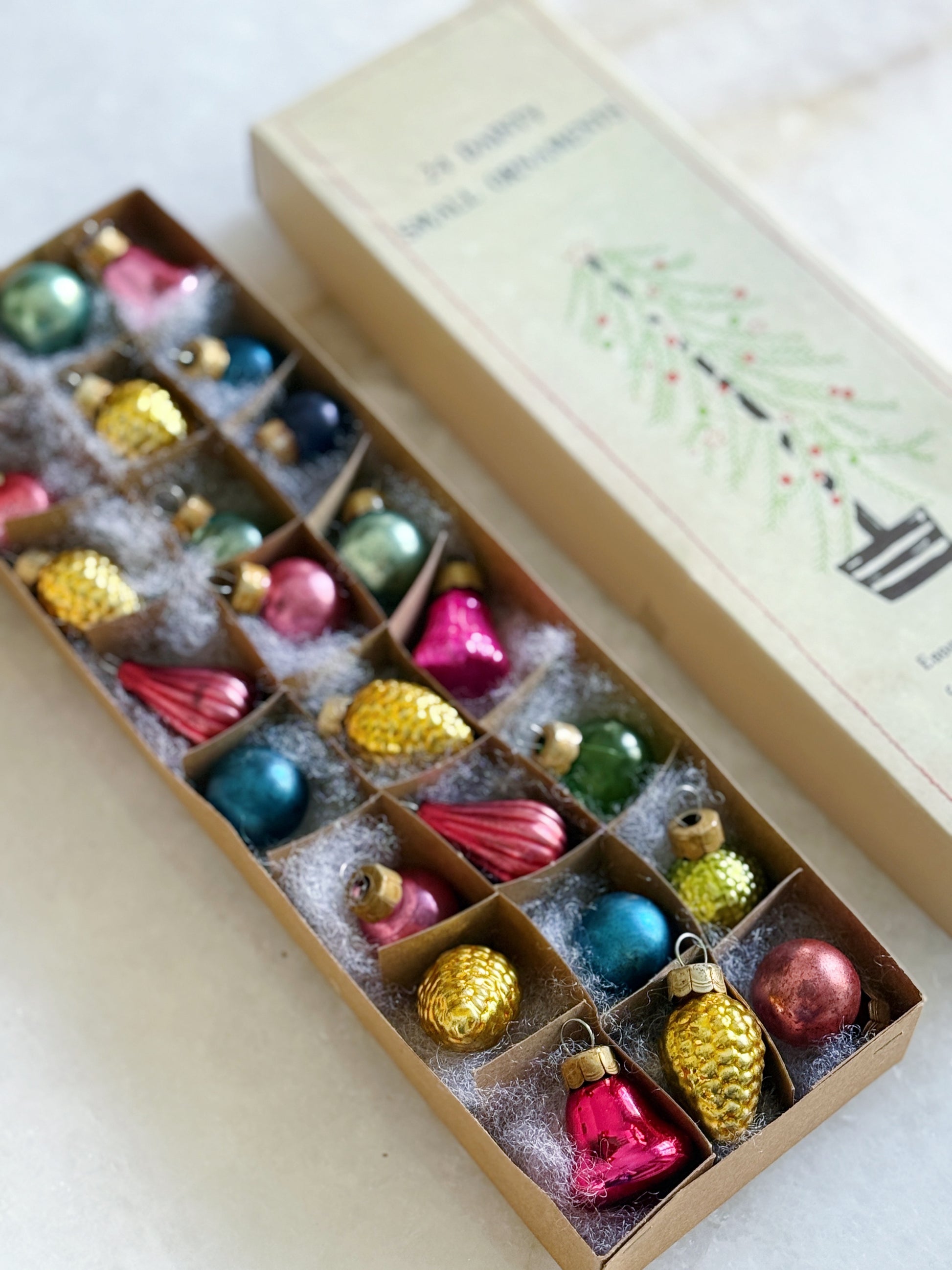 Dainty Colorful Glass Christmas Ornaments - Set of 24