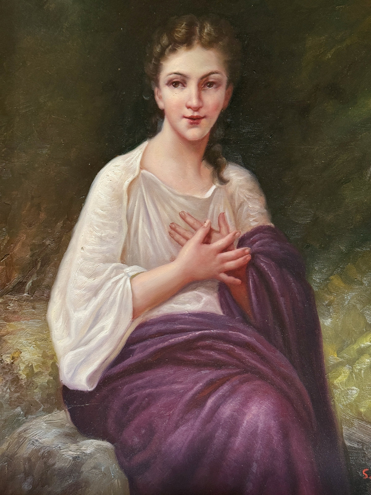 Large Framed Oil Portrait After William-Adolphe Bouguereau’s Psyché