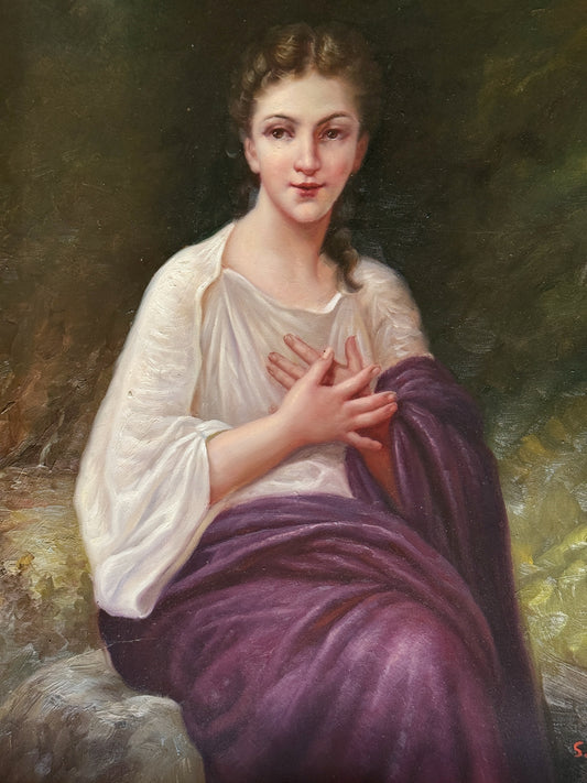 Large Framed Oil Portrait After William-Adolphe Bouguereau’s Psyché