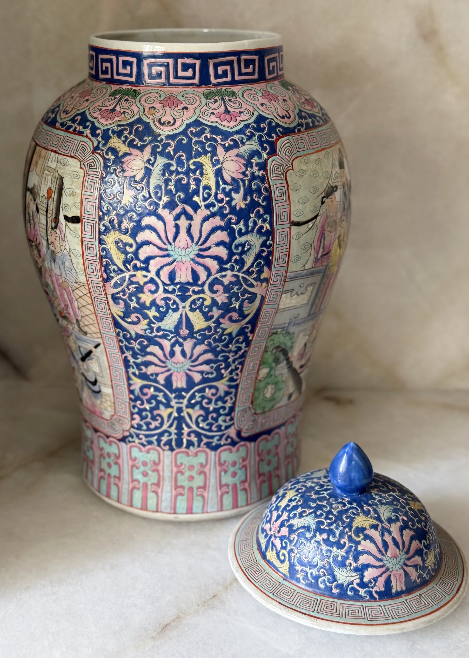 Vintage Hand-Painted Chinoiserie Porcelain Umbrella Stand