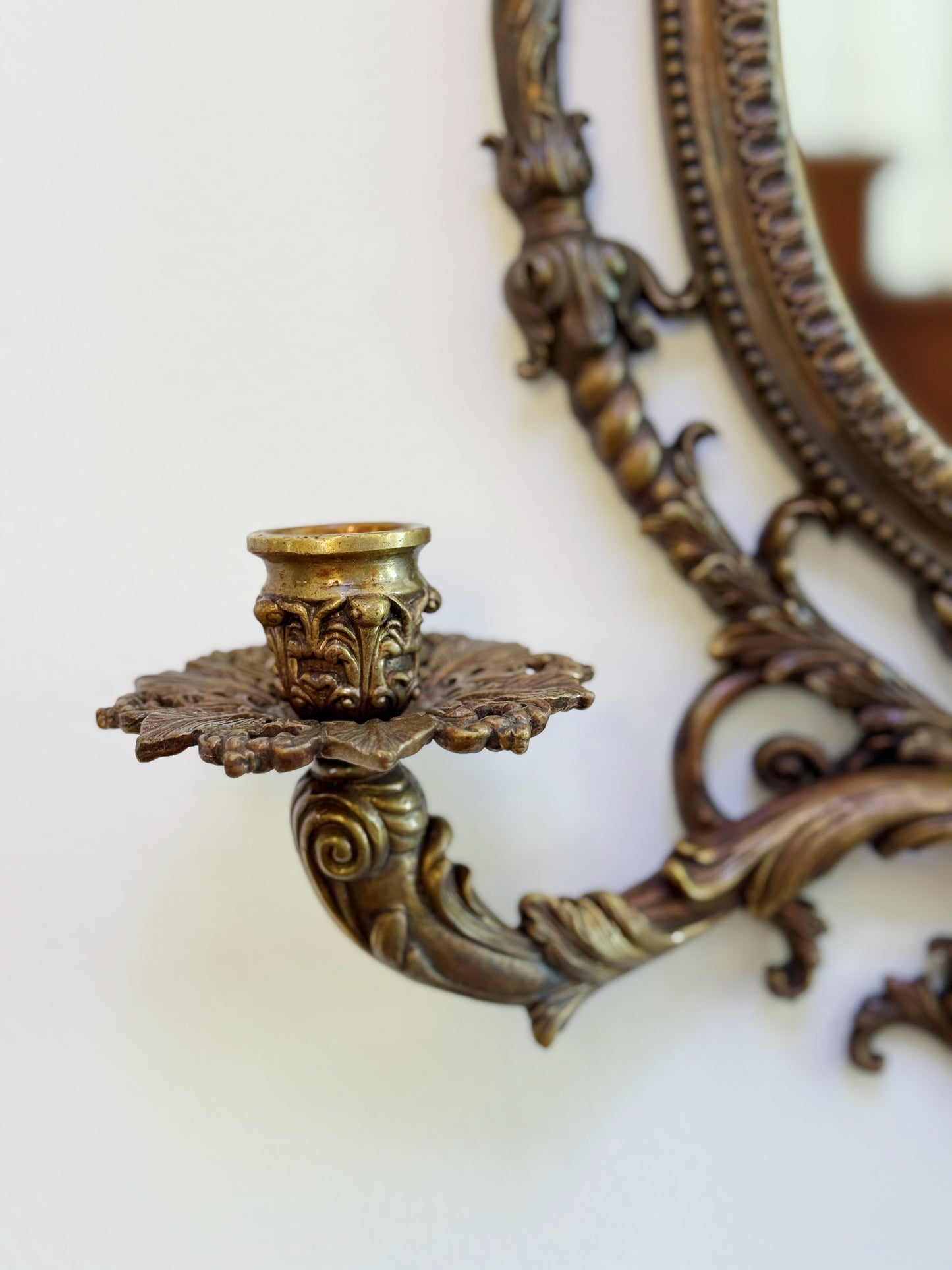 French-Style Gilt Wall Mirror with Candle Sconces | Ornate Decorative Mirror