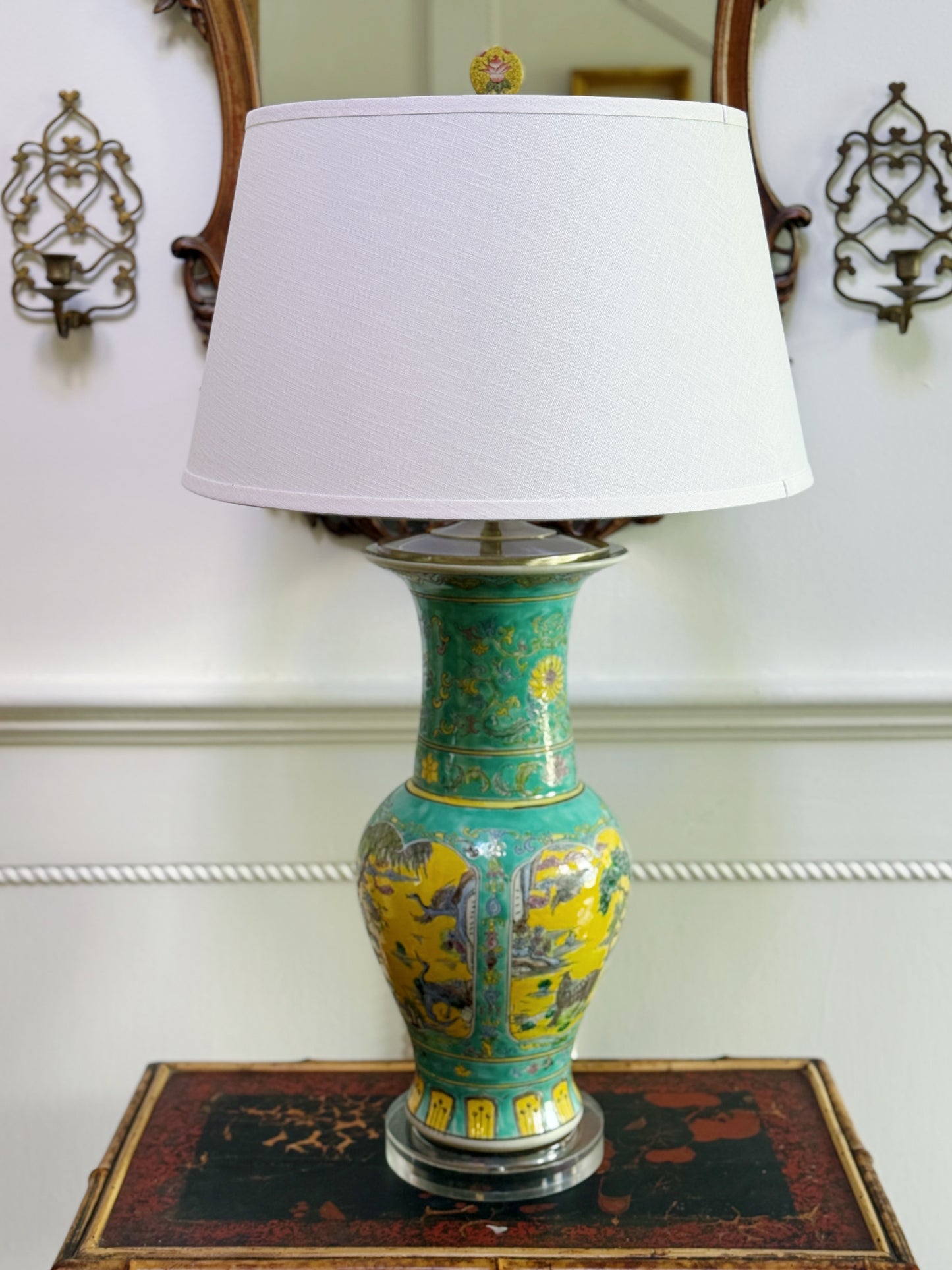 Turquoise & Yellow Porcelain Lamp