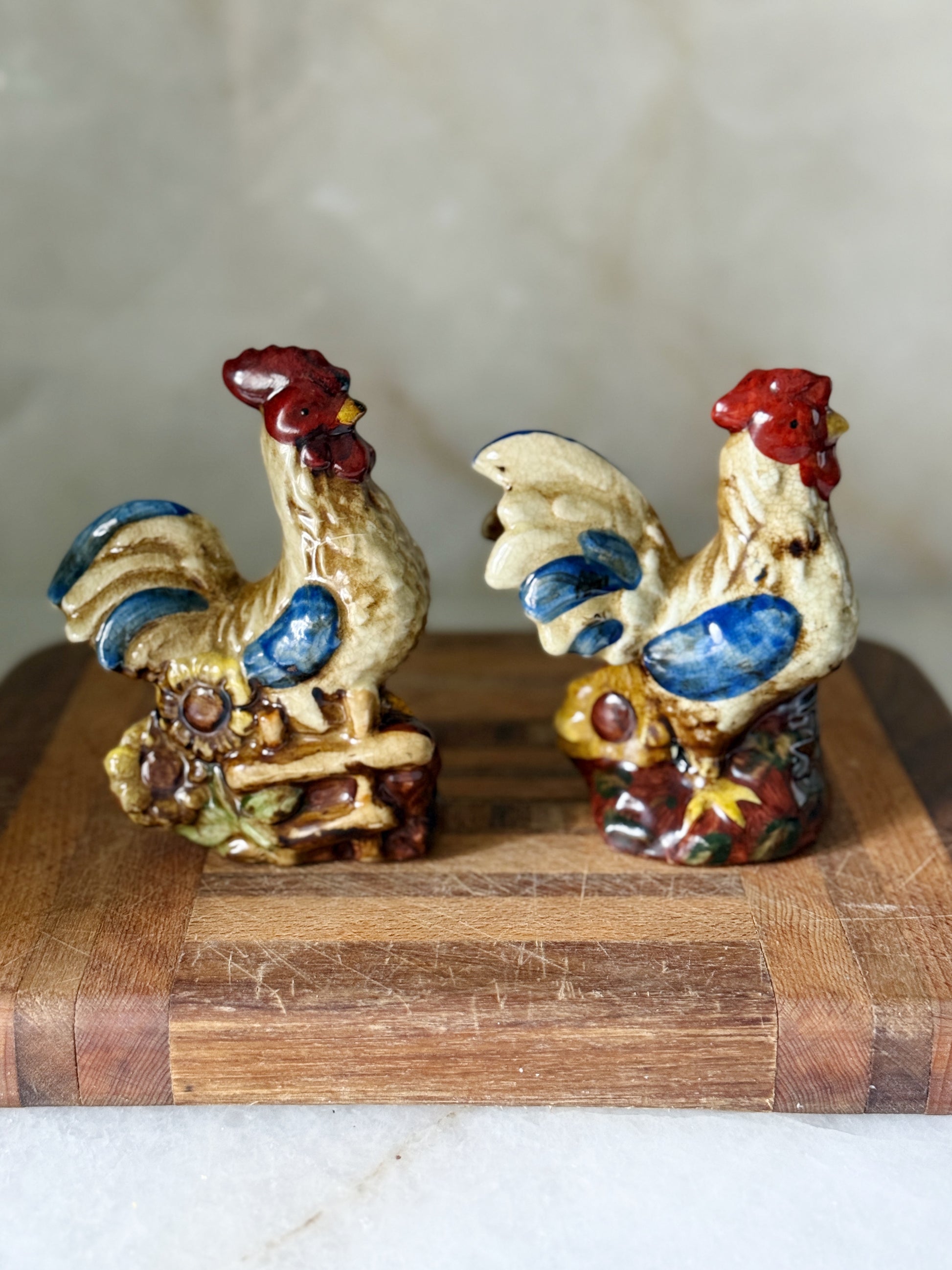 Set of Porcelain Hand Painted Roosters 
