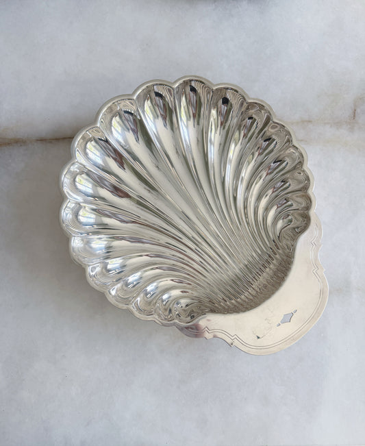 Large vintage silver shell tray