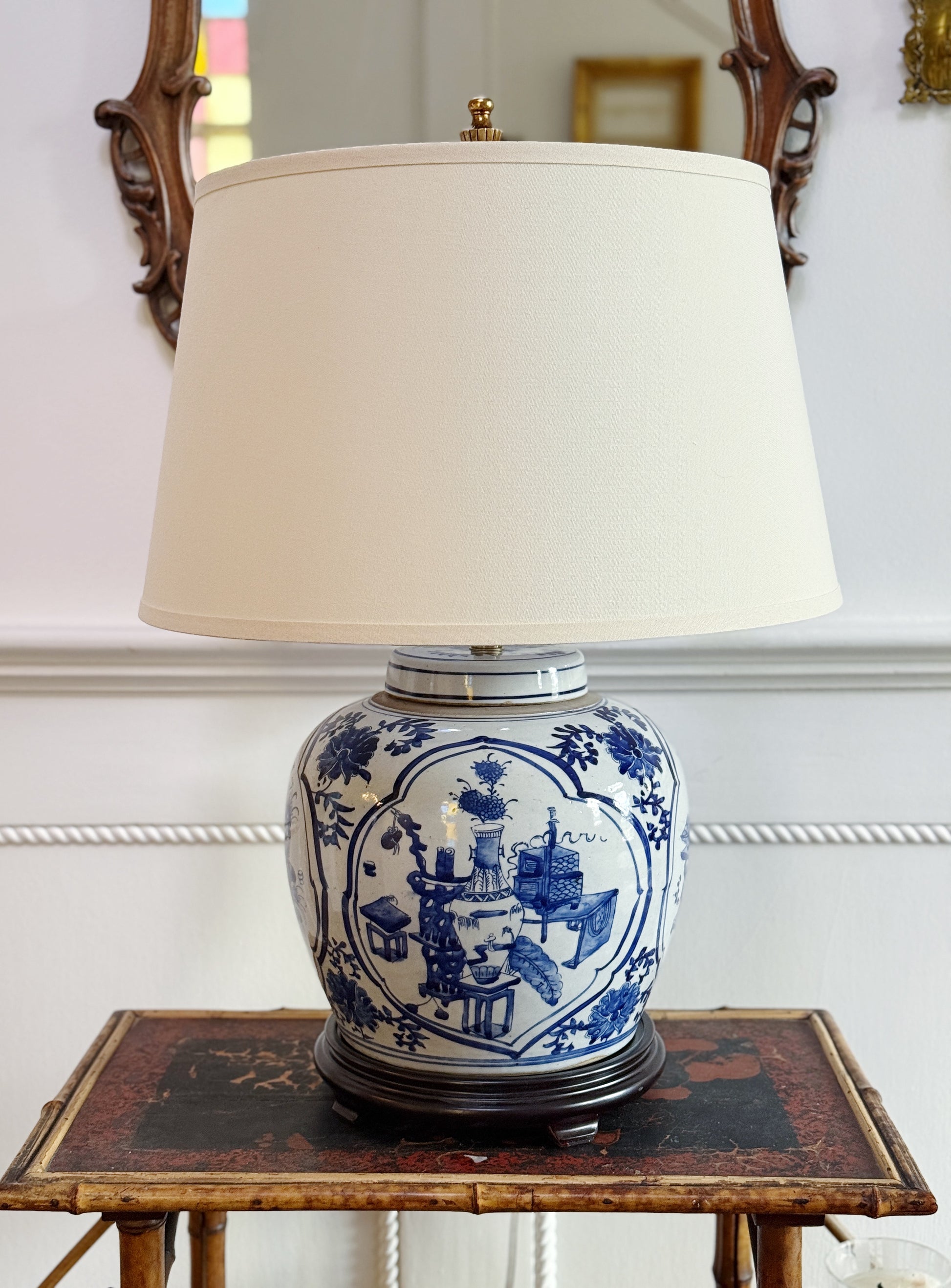 Hand Painted Blue & White Chinoiserie Lamp