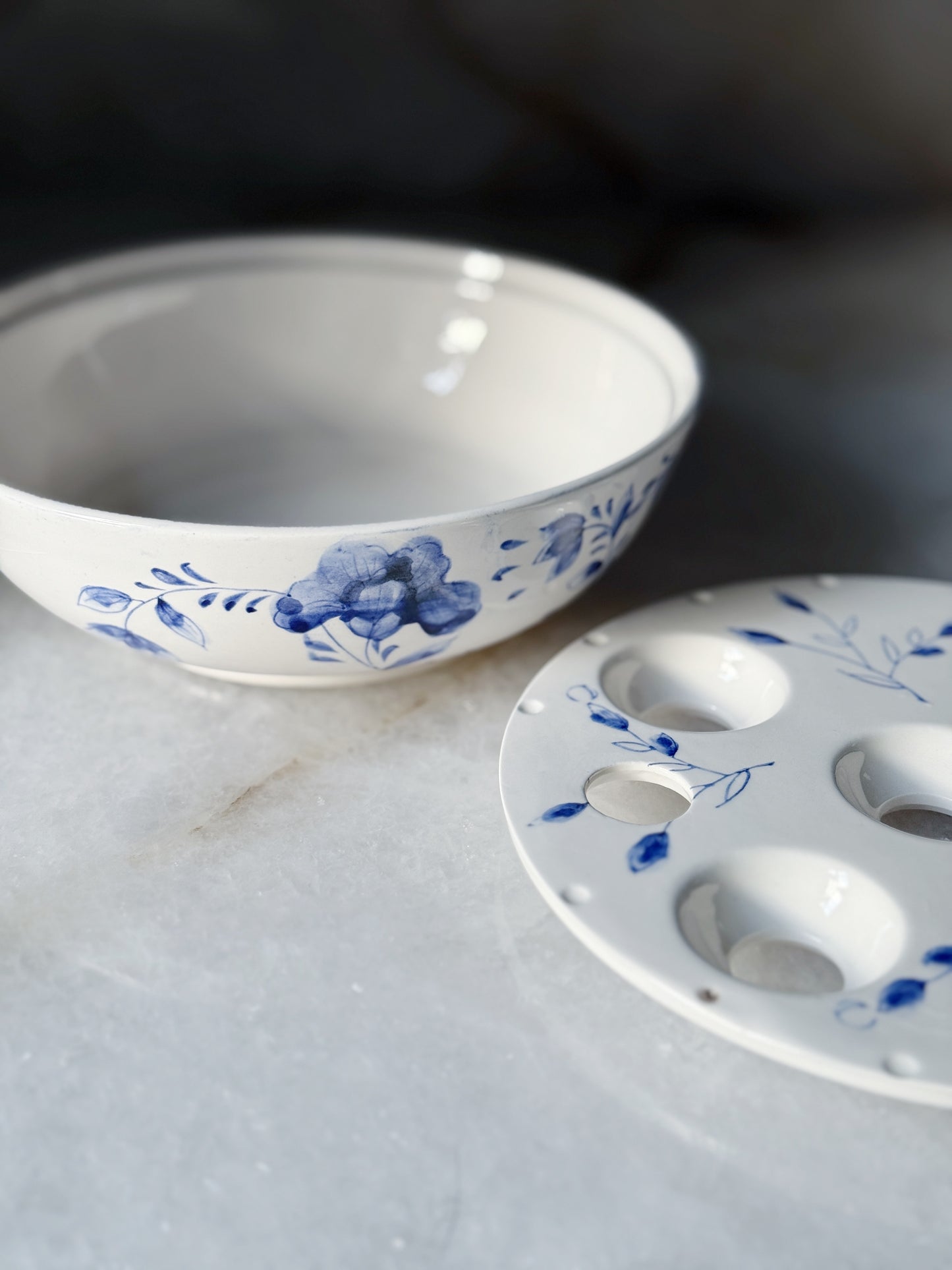 Vintage Hand Painted Blue & White Bulb Planter Dish