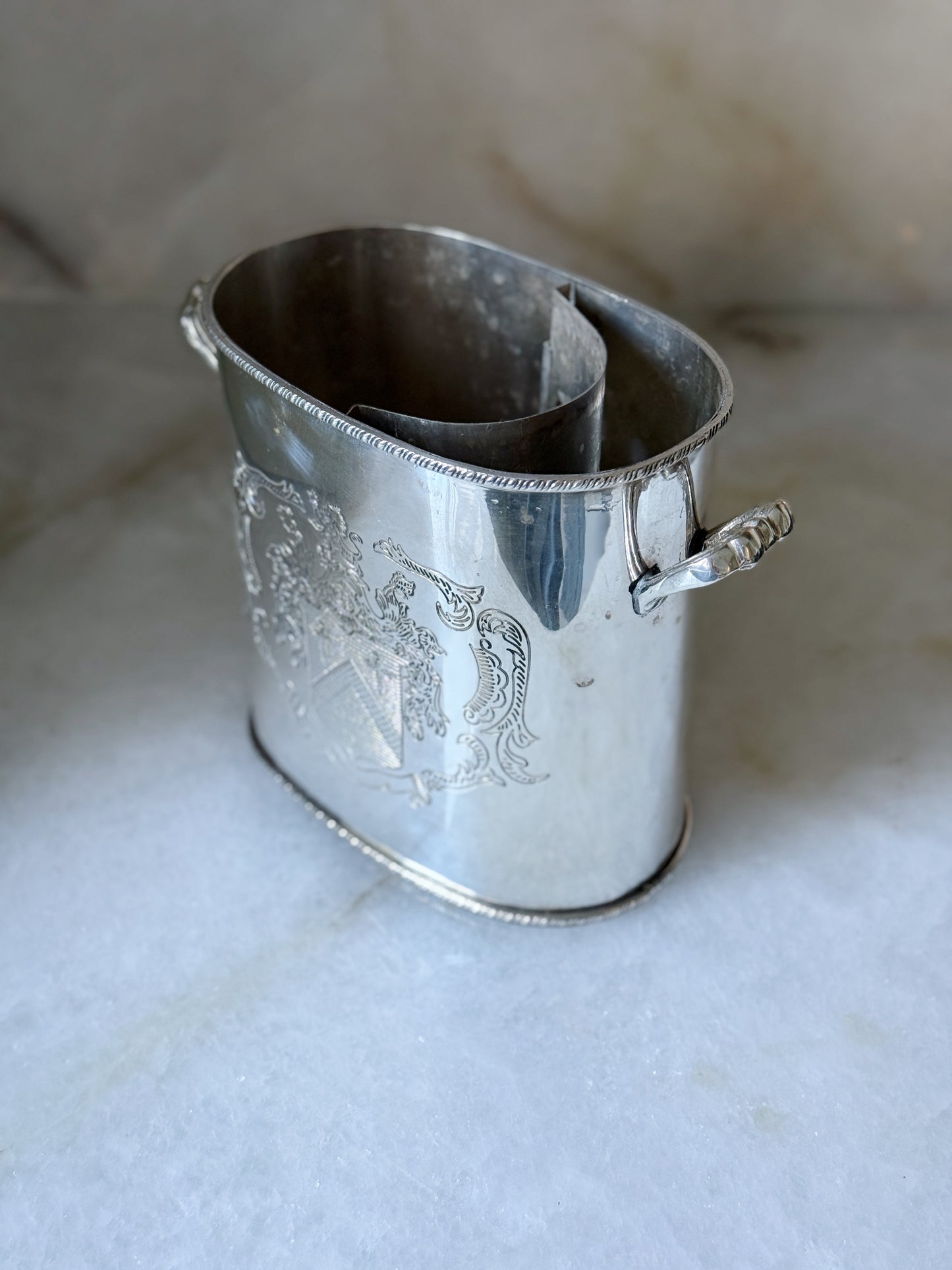 Vintage Silver Wine Cooler with Engraved Crest