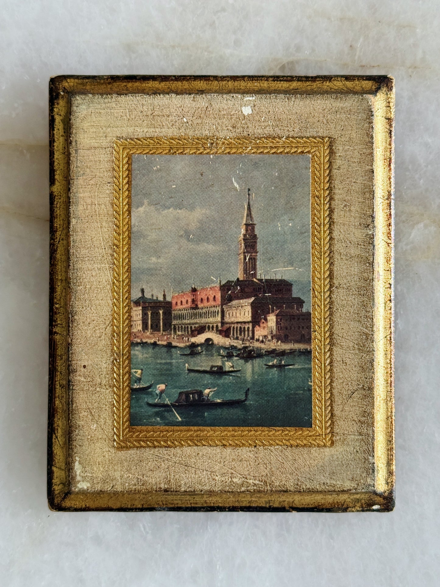 Vintage Italian Florentine Venetian Wall Plaques | Set of 2 Gilt Wood Framed Prints