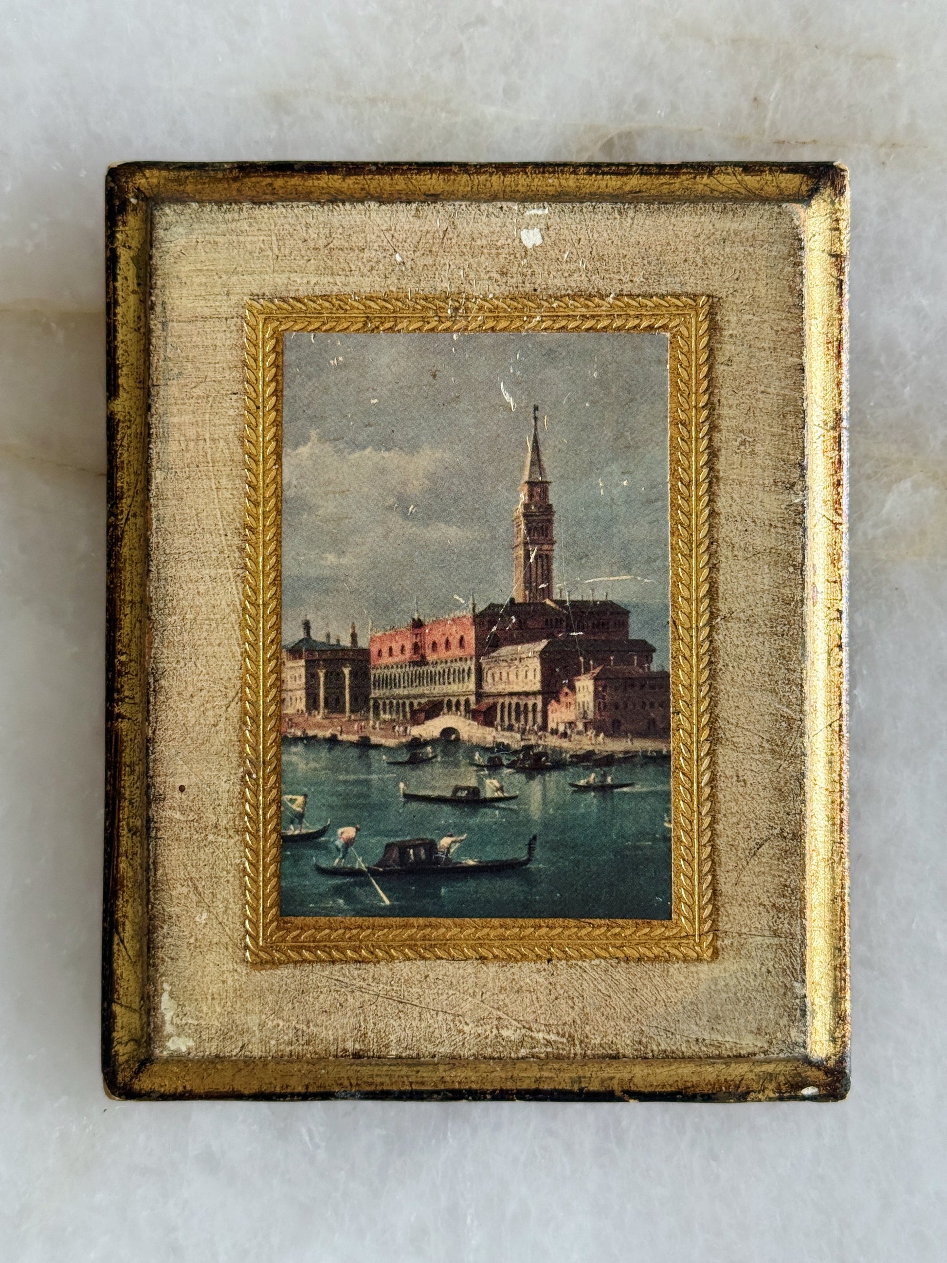 Vintage Italian Florentine Venetian Wall Plaques | Set of 2 Gilt Wood Framed Prints