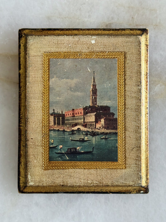 Vintage Italian Florentine Venetian Wall Plaques | Set of 2 Gilt Wood Framed Prints
