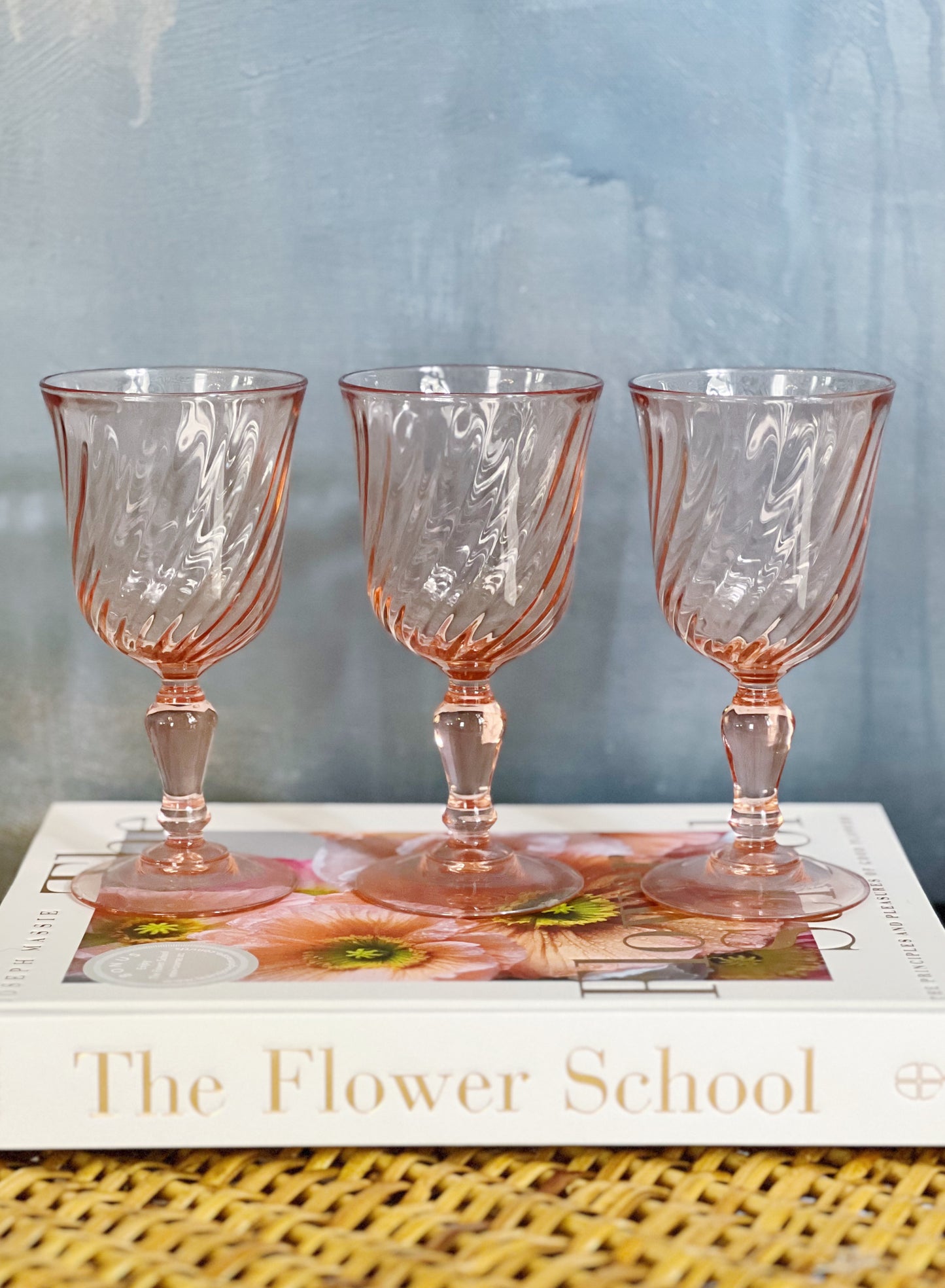 Rosaline Pink Vintage Wine Glasses - Set of Three