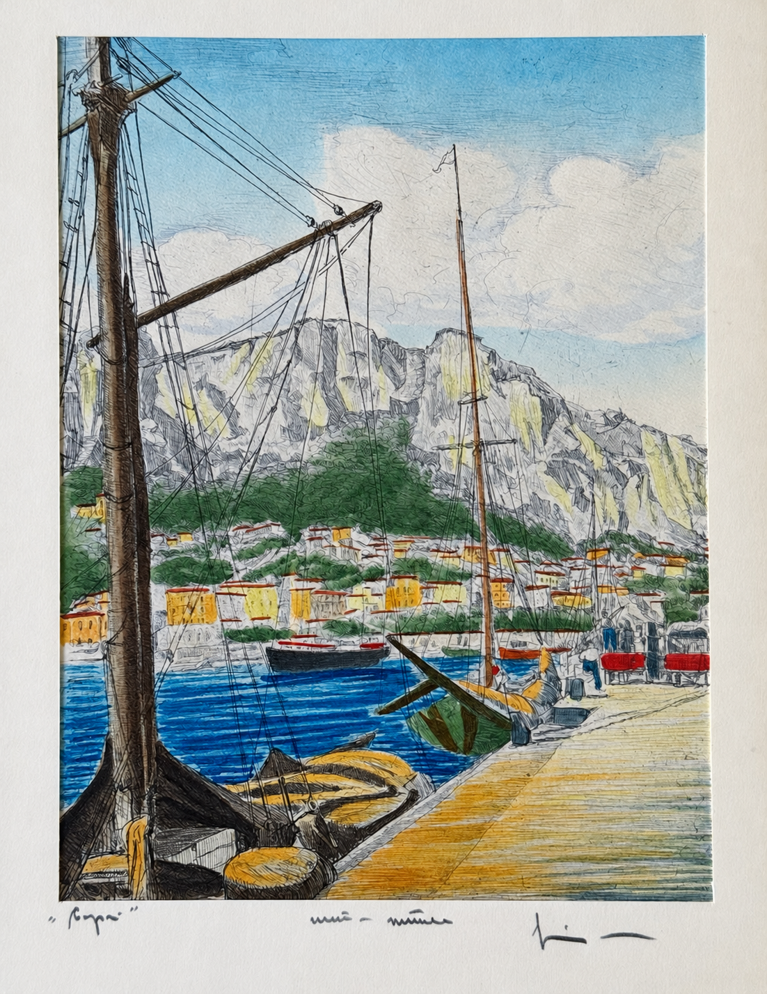 Vintage Italian Coastal Etchings — Venice & Capri, Pair