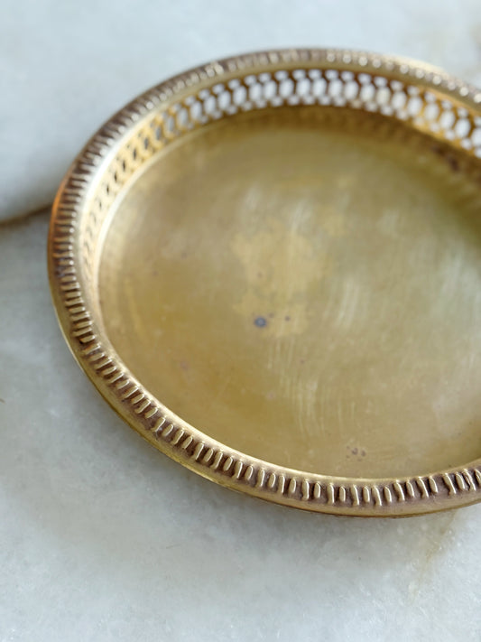Vintage brass serving tray with reticulated edges 