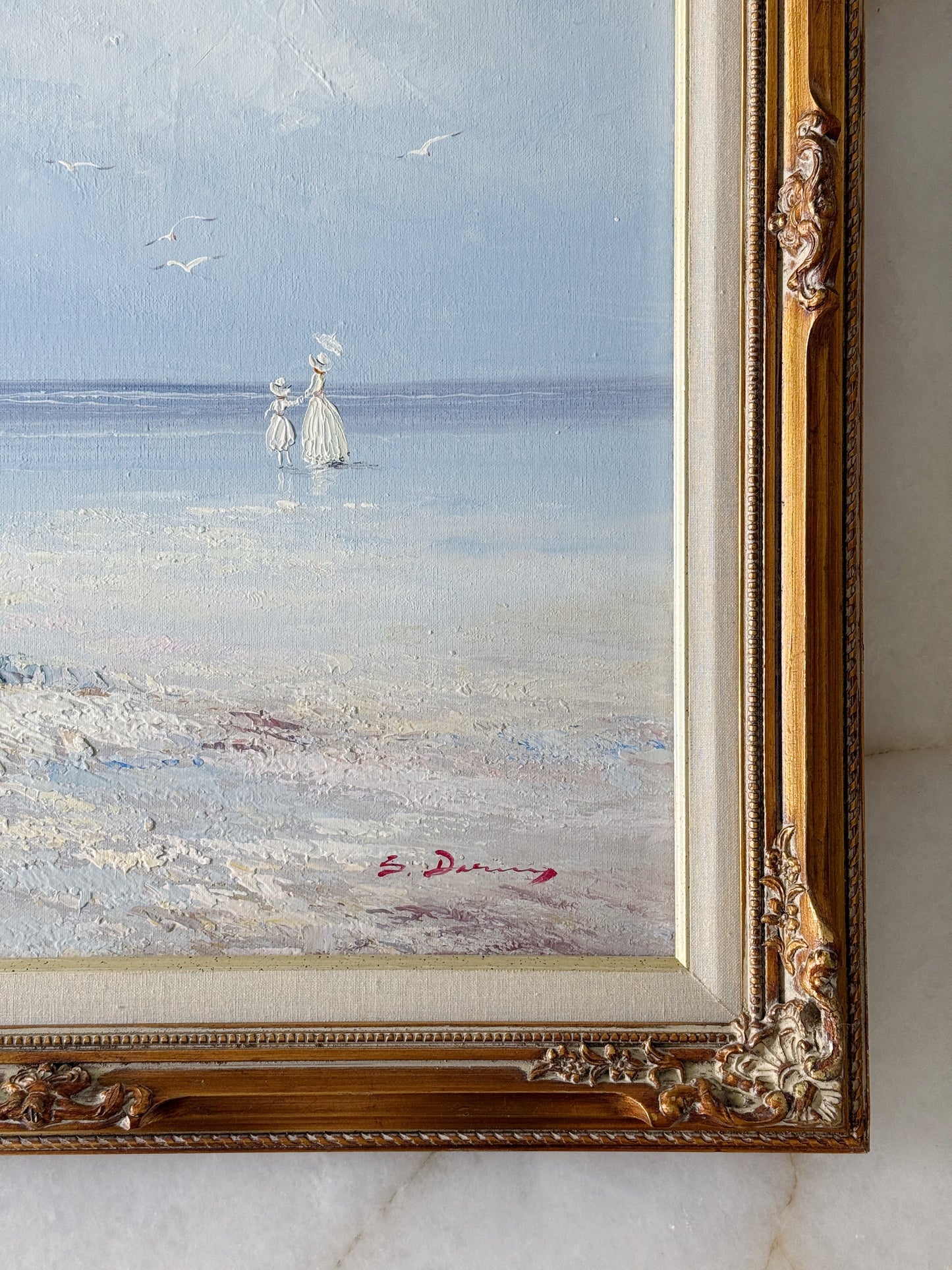 Vintage Framed Oil Painting - Victorian Seaside