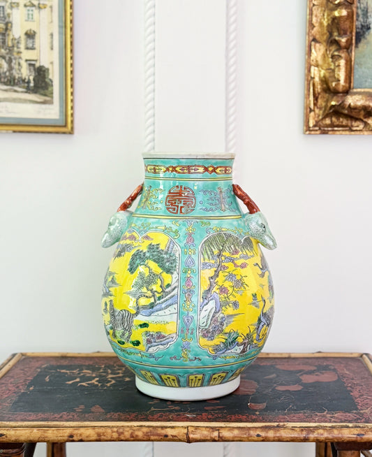 Hand Painted Crane and Tiger Porcelain Vase