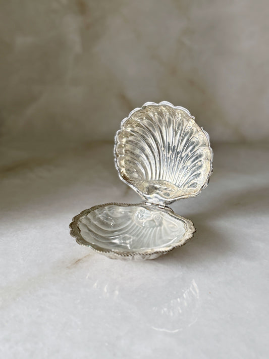 Vintage Silver Clamshell Caviar Dish with Glass Insert