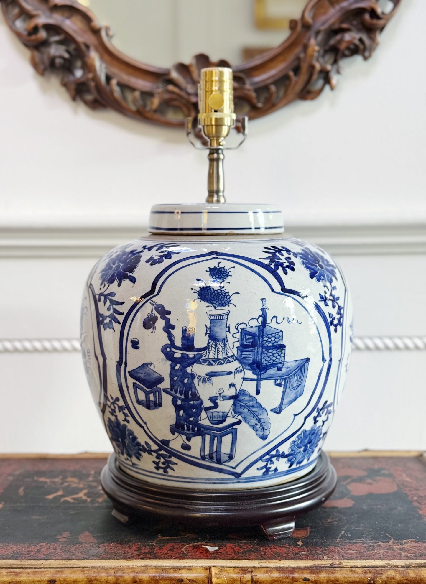 Hand Painted Blue & White Chinoiserie Lamp