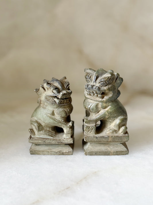 Set of Small Stone Carved Foo Dogs