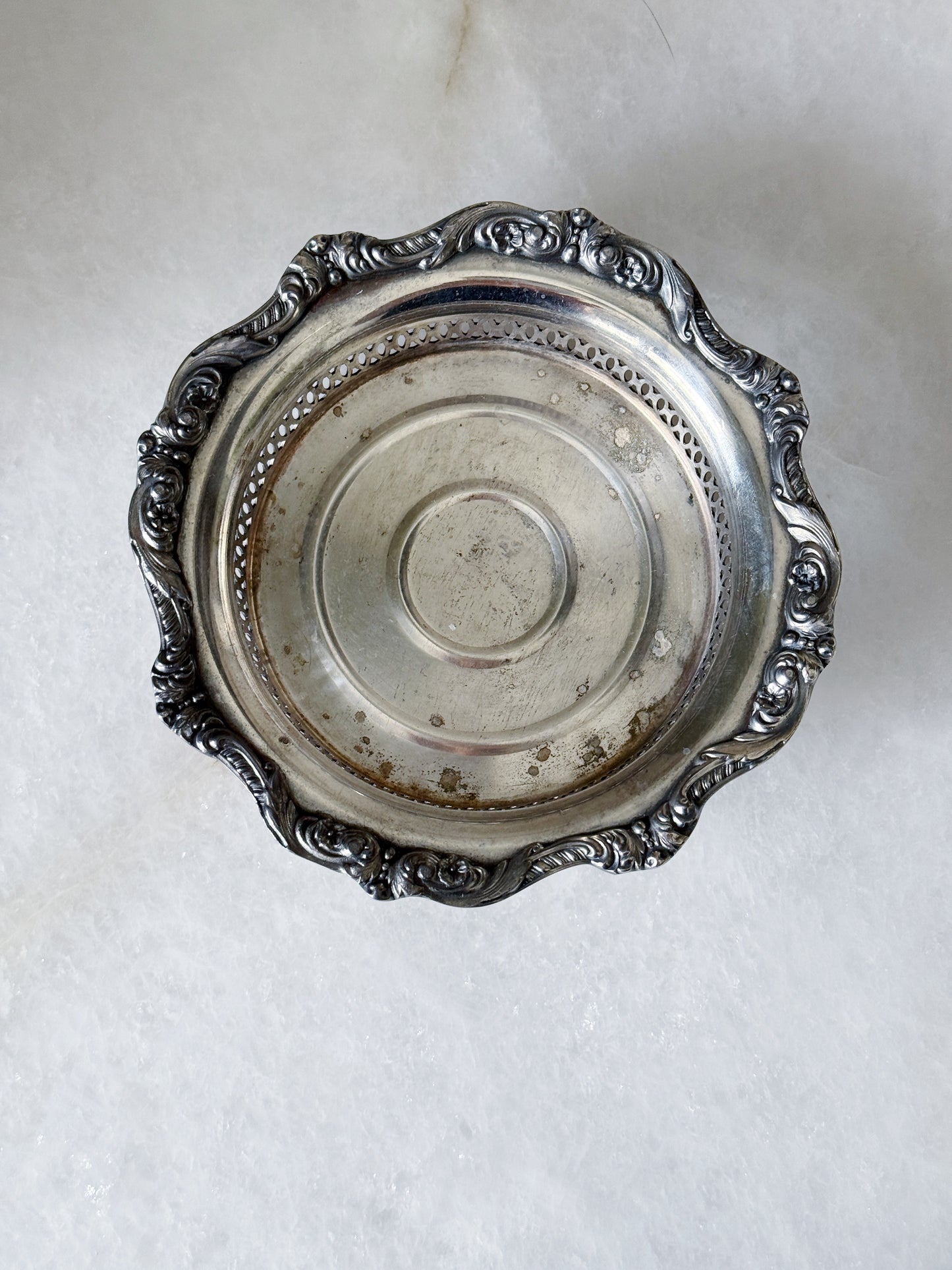 Vintage Silver-Plated Wine Coaster with Pierced Gallery Rim