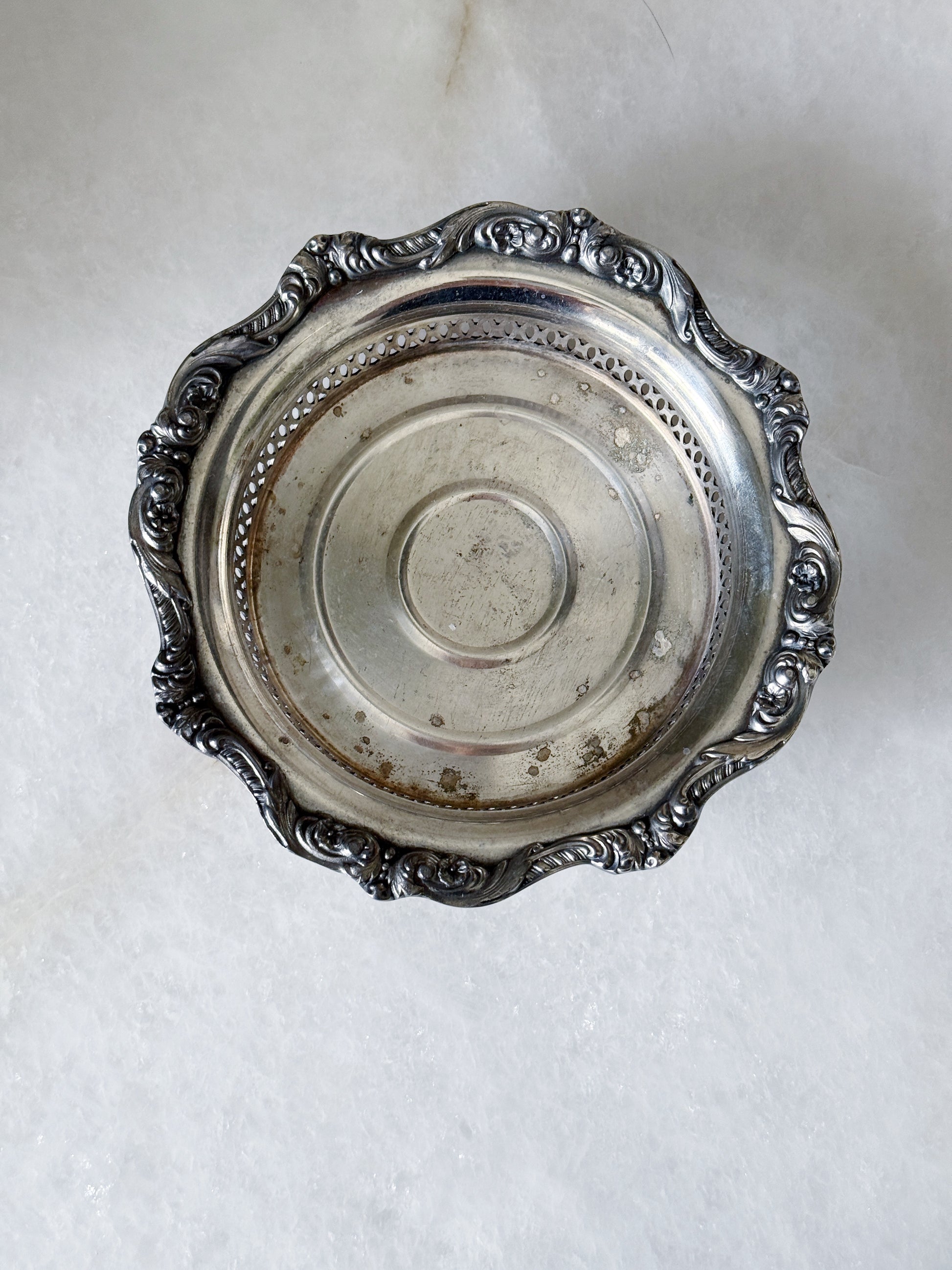 Vintage Silver-Plated Wine Coaster with Pierced Gallery Rim