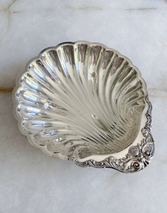 Large vintage silver shell serving tray 