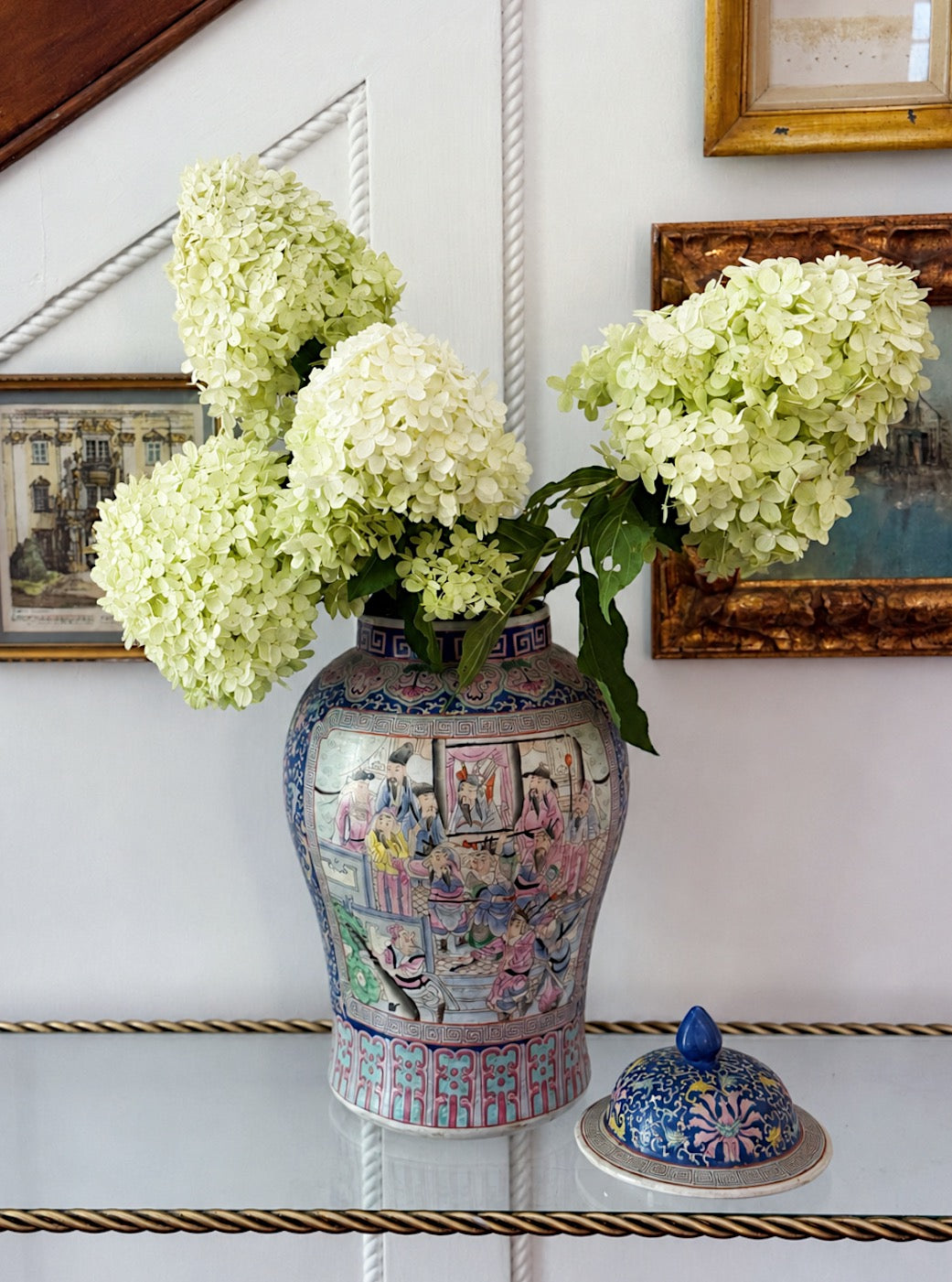 Vintage Hand-Painted Chinoiserie Porcelain Umbrella Stand