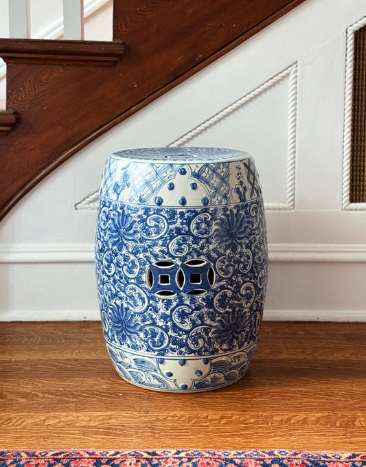 Hand-Painted Blue & White Lotus Garden Seat