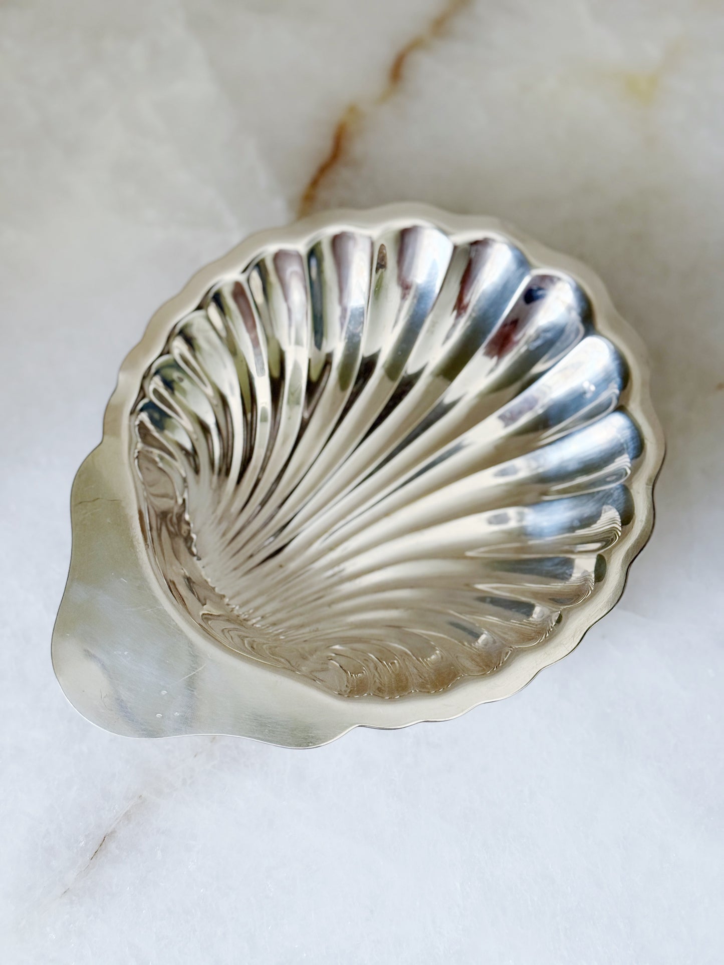 Small vintage silver shell catchall tray