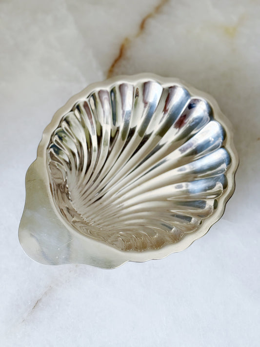 Small vintage silver shell catchall tray