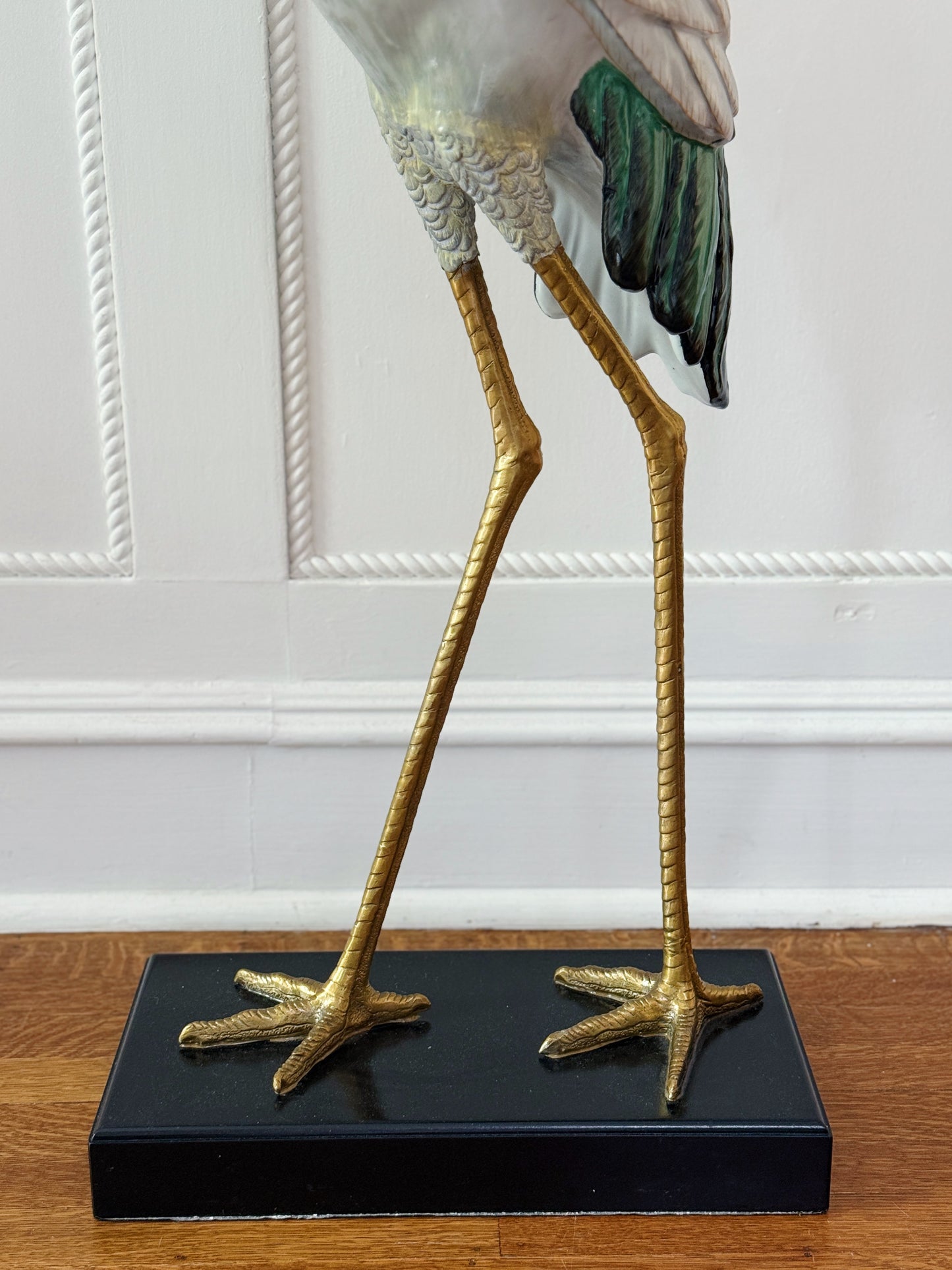 Tall Hand-Painted Porcelain Crane with Bronze Ormolu Base
